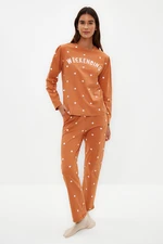 Trendyol Orange 100% Cotton Polka Dot T-shirt-Pants Knitted Pajamas Set