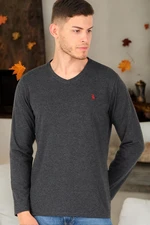 T8587 DEWBERRY V-NECK MEN'S LONG SLEEVE T-SHIRT-ANTHRACITE-2