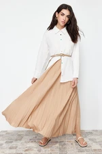 Trendyol Beige Pleated Knitted Long Skirt