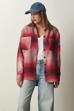 Happiness İstanbul Damska czerwona kurtka Lumberjack Oversize Cachet Shirt