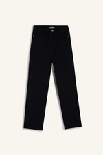 DEFACTO Straight Fit High Waist Straight Leg Ankle Length Jean Washed Trousers