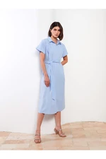 LC Waikiki Women's Plain Short Sleeve Poplin Shirt Dress