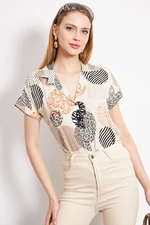 armonika Women's Light Beige Patterned Short Sleeve Shirt