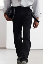 Trendyol Limited Edition Black Straight Fit Fabric Trousers with Removable Waist Belt Detail