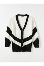 LC Waikiki női V-nyak színes blokk hosszú ujjú oversize kötöttáru Cardigan