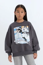 DEFACTO Girl Oversize Wide Pattern Crew Neck Printed Sweatshirt