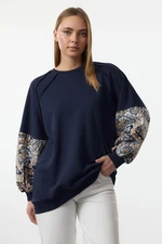 Trendyol Navy Blue Oversize Sleeve Detailed 3 Thread Knitted Tunic