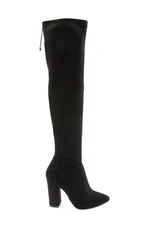 DGN 01 Women's Stretch Detailed Pointed Toe Knee High Heeled Boots