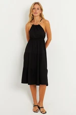 Cool & Sexy Women's Black Bead Detailed Wrapped Midi Dress HO52