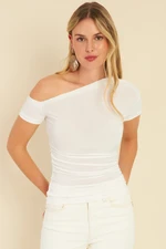 Cool & Sexy Women's White Gathered Sides Blouse