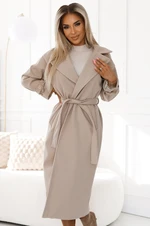 568-1 WARM COAT with pockets, belt at the waist and tape on the sleeves - BEIGE