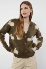 Trendyol Khaki Soft Textured Animal Patterned Knitwear Cardigan