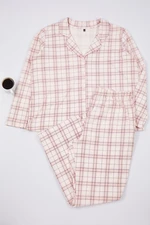 Trendyol Curve Pink Plaid Shirt Collar Knitted Pajama Set