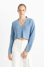 DEFACTO Regular Fit V Neck Basic Plain Buttoned Knitted Cardigan