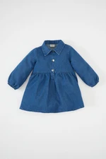 DEFACTO Baby Girl Polo Collar Long Sleeve Half Button Jean Dress