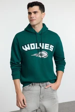 Trendyol Emerald Green Oversize/Wide Cut Hooded College Printed Sweatshirt