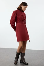 Trendyol Claret Red Straight High Collar Woven Dress