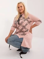 Dusty pink asymmetrical plus size blouse with print