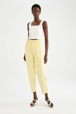 DEFACTO Paperbag Gabardine Trousers High Waist Pocket Basic Straight Standard Leg