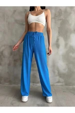 35109 Dewberry Elastic Waist Women Pants-BLUE