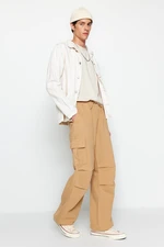 Trendyol Camel Wide Cut Elastic Waist Cargo Jeans Trousers