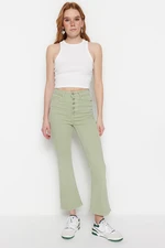 Trendyol Mint High Waist Crop Flare Jeans With Buttons In The Front