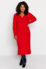 Trendyol Curve Red Polo Neck Ribbed Knitwear Dress