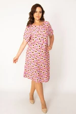 Şans Women's Plus Size Colorful Woven Viscose Fabric Front Pats with Buttons and a Belted Waist Dress