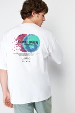 Trendyol White Oversize/Wide-Fit Space Back Printed 100% Cotton T-shirt