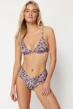 Trendyol zvířecí vzorovaný trojúhelníkový drapovaný bikiny set s vysokým pasem