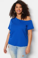 Trendyol Curve Saks Drop Shoulder Detailed 100% Cotton Knitted Blouse