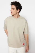 Trendyol Limited Edition Beżowy Oversize/Szeroki Krój Blady Effect 100% Bawełna Gruby T-shirt