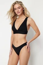 Trendyol Black Textured Regular Bikini Bottom