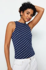 Trendyol Navy Blue Polka Dot Printed Cotton Halter Neck Fitted / Fitted Flexible Knitted Undershirt