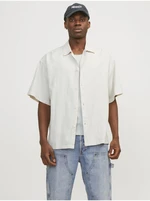 Men's Cream Linen Shirt with Short Sleeves Jack & Jones Faro - Men's