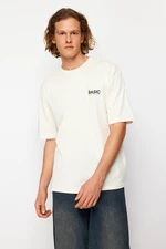 Trendyol Stone Oversize/Wide Cut Text Printed Short Sleeve 100% Cotton T-Shirt