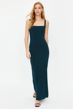 Trendyol Emerald Green Thick Strap Fitted Flexible Knitted Maxi Pencil Dress