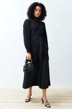 Trendyol Black Cat Ladder Lace Detailed Belted Woven Dress