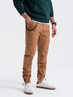 Ombre Men's pants with cargo pockets and leg hem - warm brown