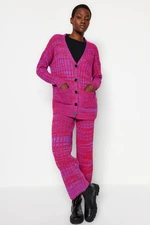 Trendyol Purple Wide Pattern Gradient Knitwear Cardigan-Pants Bottom-Top Set