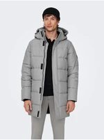 Light grey men's quilted winter coat ONLY & SONS Carl - Men's