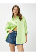 Koton 3sak60011pw 786 Green Women's Cotton Woven Tops Shirt