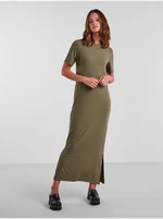 Khaki dámské basic maxišaty Pieces Kylie - Dámské