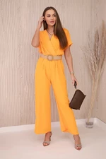Jumpsuit with a decorative belt at the waist in orange color