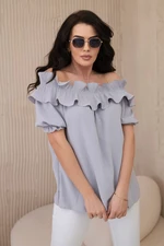 Spanish blouse with decorative ruffle in gray color