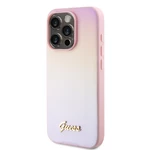 Zadní kryt Guess PU Leather Iridescent Metal Script pro Apple iPhone 15 Pro, růžová