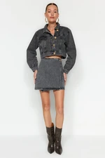 Trendyol Anthracite Buttoned Mini Denim Skirt