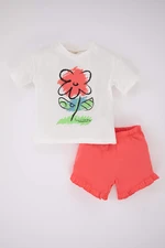 DEFACTO Baby Girl Floral Printed Short Sleeve T-Shirt Shorts 2-Pack Set