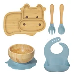 5pcs Bamboo Tableware Suction Plate Bowl Baby Feeding Spoon Fork for Kids Tableware Bamboo Dishes Bib Feeding Tableware Sets