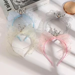 Summer children's gauz hair band princess tie crown shining diamond bow girls' headdress Korean style girl's hair accessories